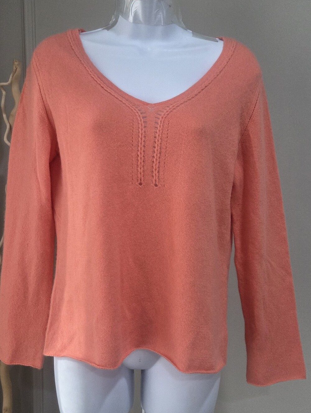 J.jill Cashmere Women’s Coral V-Neck Long Sleeve Knit Top Sz.S